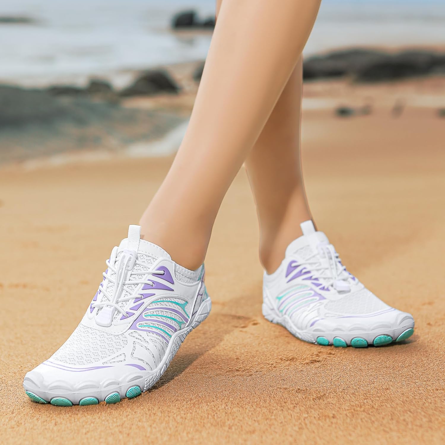 Сандалии Canbebig Hike Barefoot для женщин и мужчин, с широкой носочной частью, дышащие, быстросохнущие водные обувь, противоскользящие, для походов, минималистские кроссовки, модные кроссовки для прогулок по пляжу, унисекс, фиолетовый — фото 2