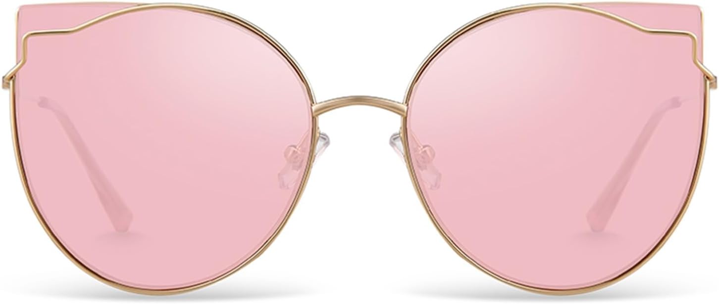 

Дизайнерские солнцезащитные очки «кошачий глаз» для женщин, поляризованные линзы увеличенного размера, металлическая оправа, защита от УФ-излучения MOLSTA, Bright Gold Frame + Jelly Pink Flakes