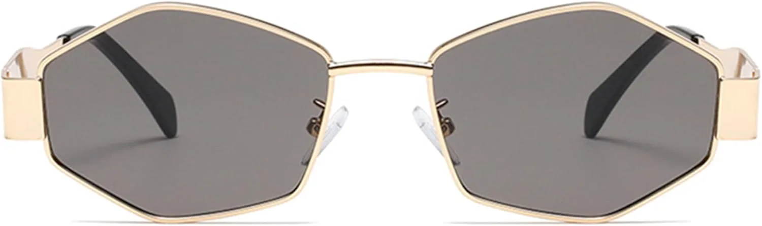 

bullabulling Модные ретро-солнцезащитные очки Polygon для женщин, золотистые, дизайнерские, в винтажном стиле 90-х, классические солнцезащитные очки L05, Gold/Gray