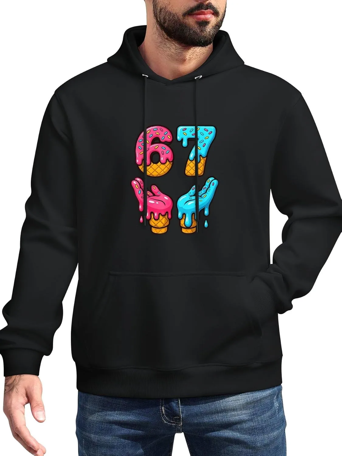 Толстовка с капюшоном Men Fun 67 Six Seven Meme Ice Cream Drip, мягкая, с карманом