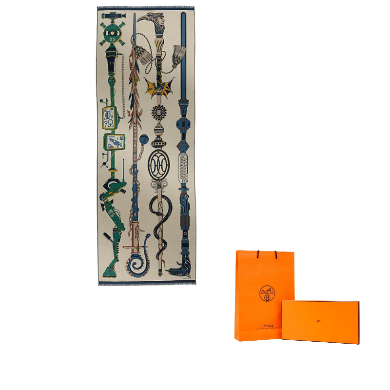 

HERMES Шелковый вязаный шарф Mulberry Silk, мужской , Natural Color/Medium Blue