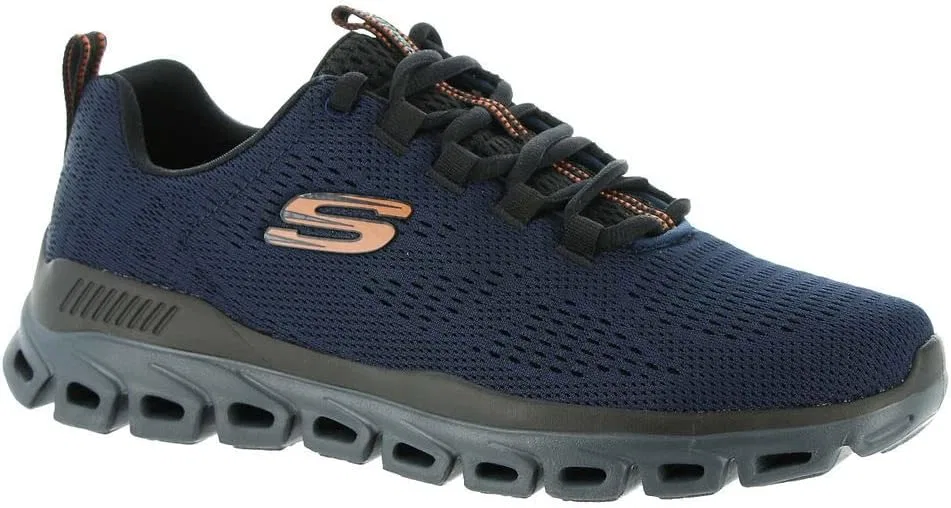 Мужские кроссовки Skechers Glide Step Fasting Up Lace-Up Oxford, Navy Mesh Orange Trim — фото 2