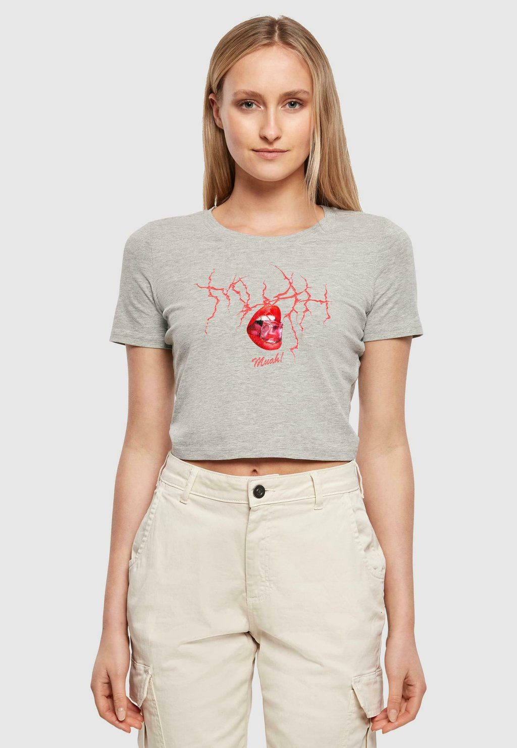 

Футболка с принтом MUAH CROPPED TEE Mister Tee, серый