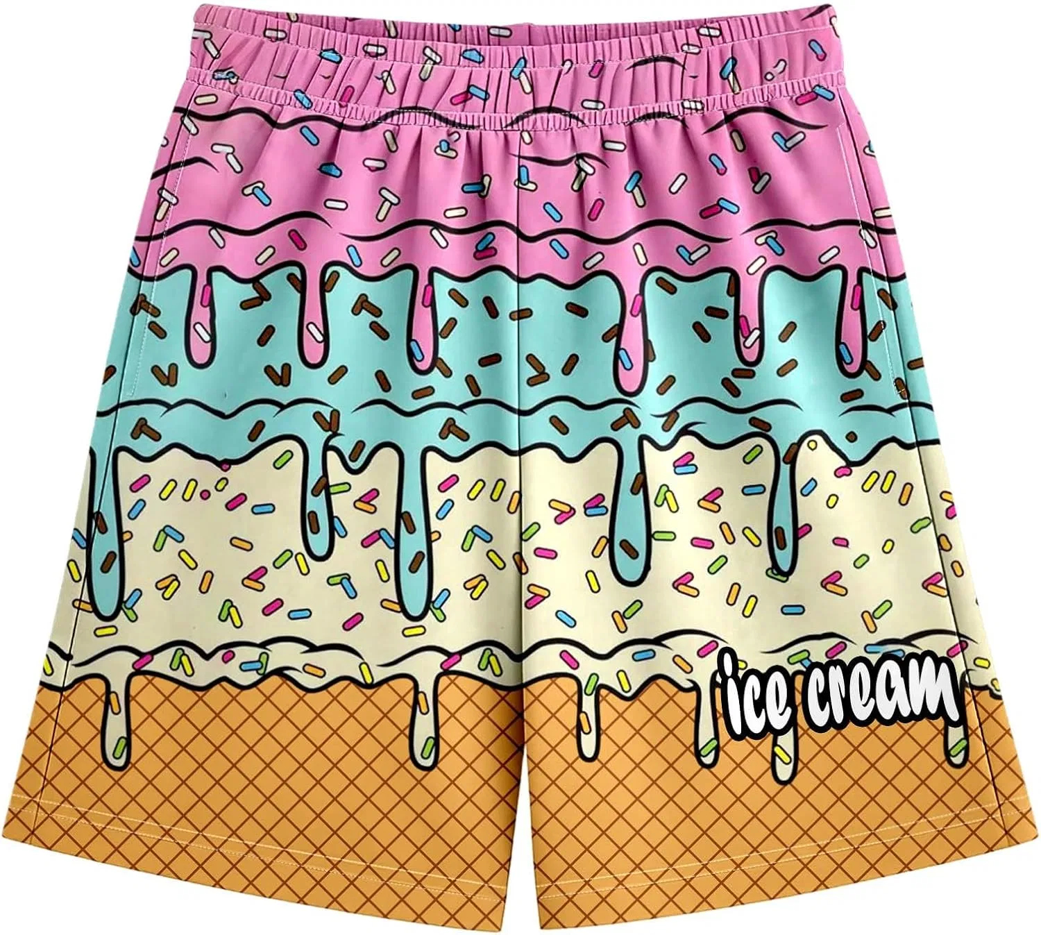 BJUTIR Плавки для мальчиков Ice Cream, вафельные или рожковые, быстросохнущие, комплект из 2 штук, пляжные шорты для малышей 2-16 лет — фото 3