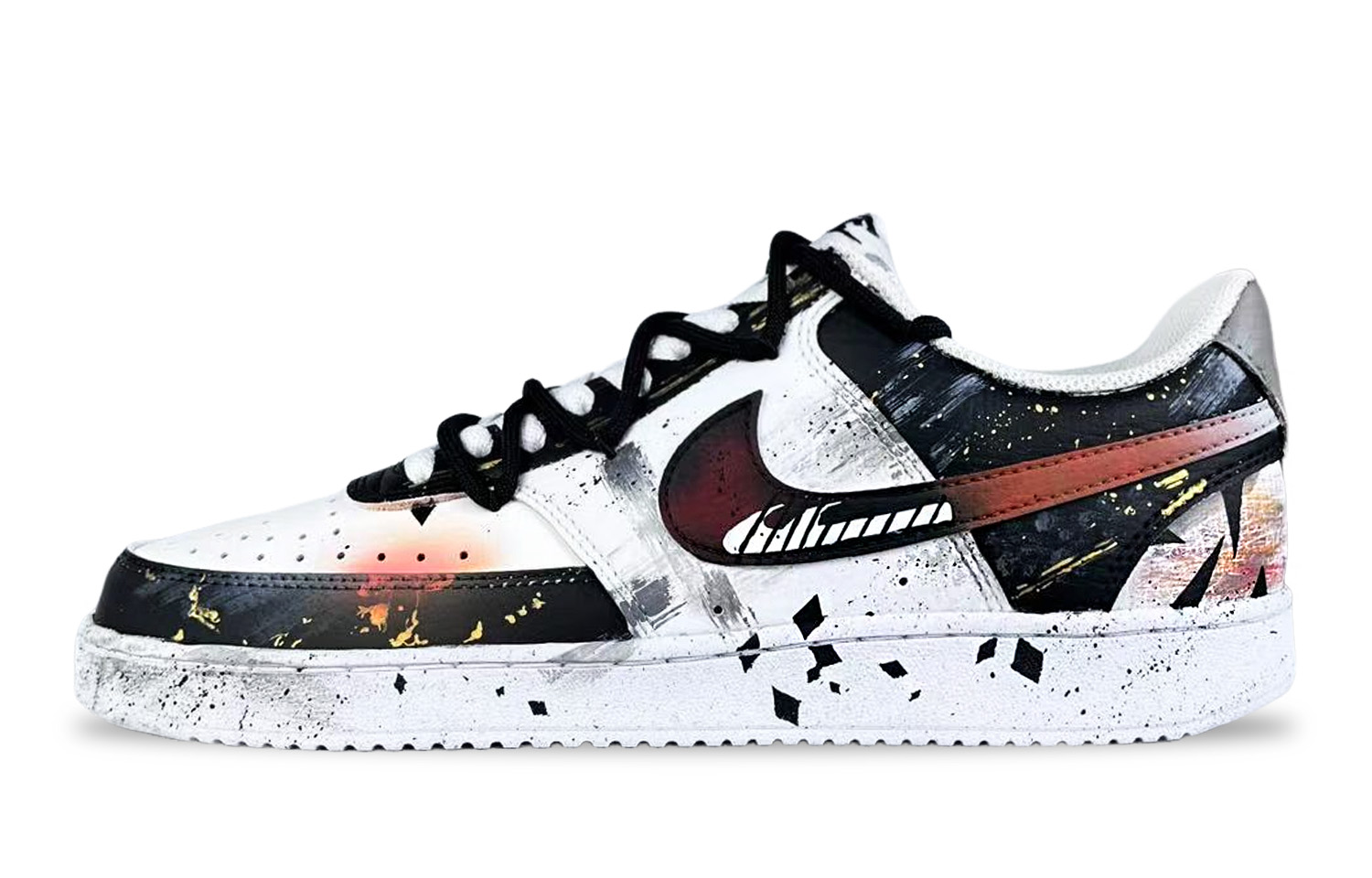 

Nike Кроссовки Court Vision 1 мужские низкие бело-черные с красными вставками, цвет Red White Black
