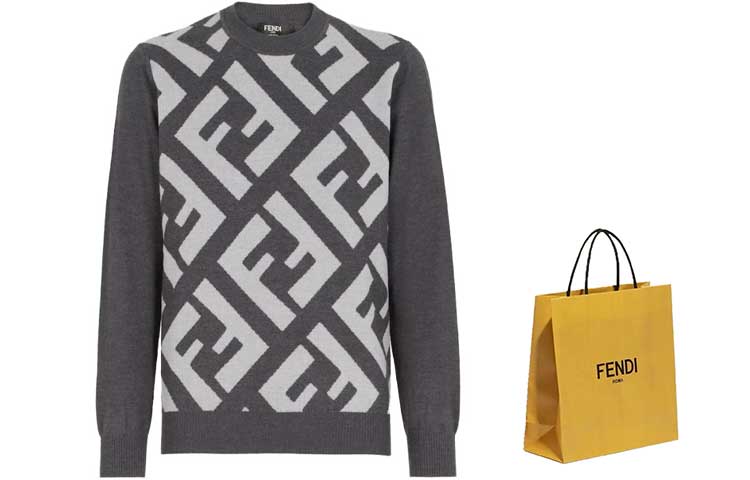 Футболка оверсайз с интарсией FENDI, серая — фото 3