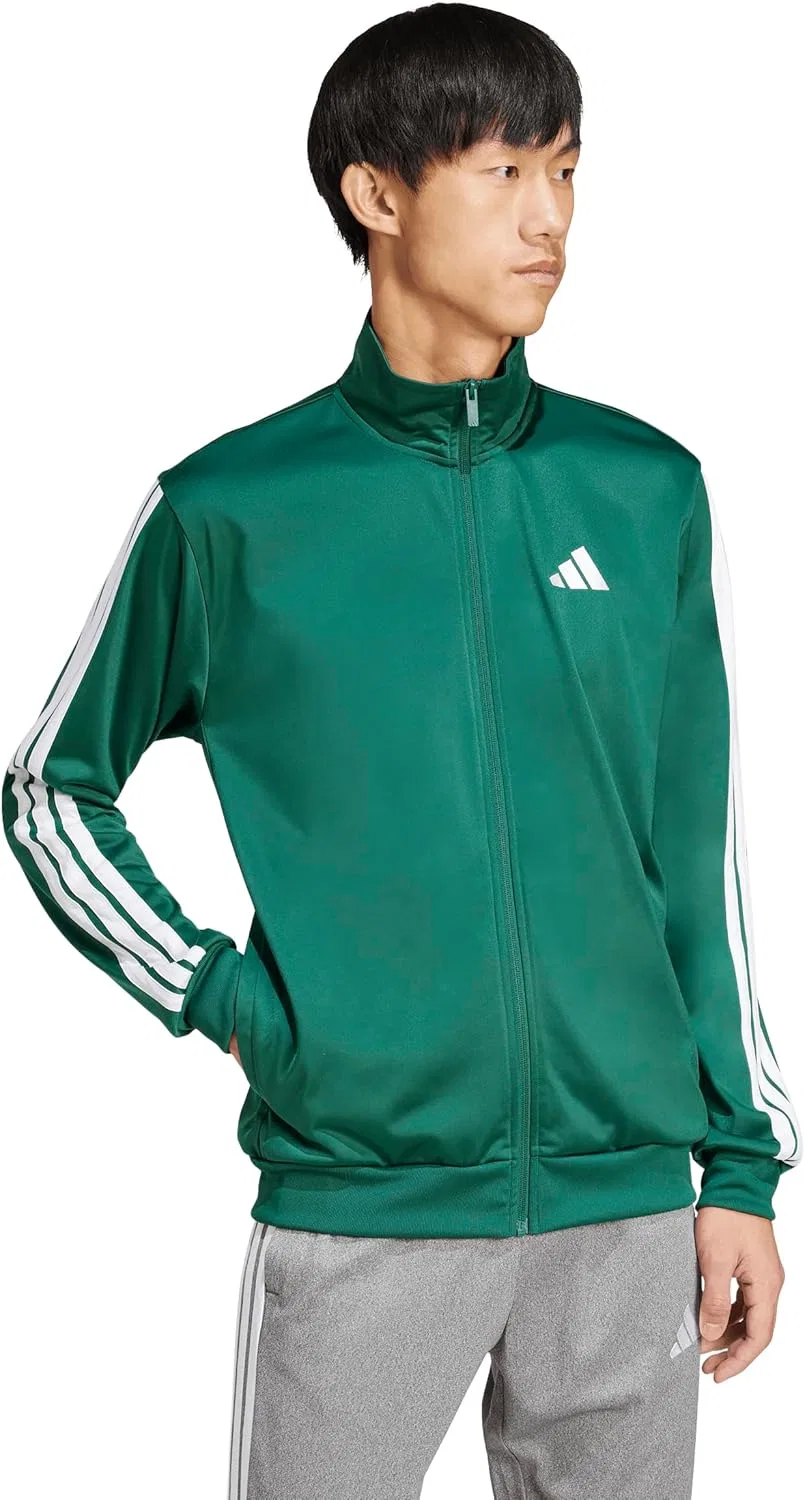 Толстовка Adidas Essentials Warm-up 3-stripes мужская, зеленый — фото 2