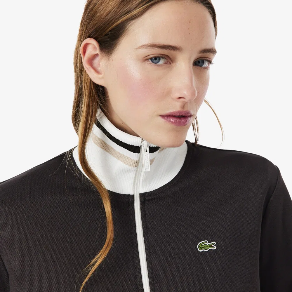 Свитшот Lacoste с молнией, коричневый с цветными вставками — фото 2