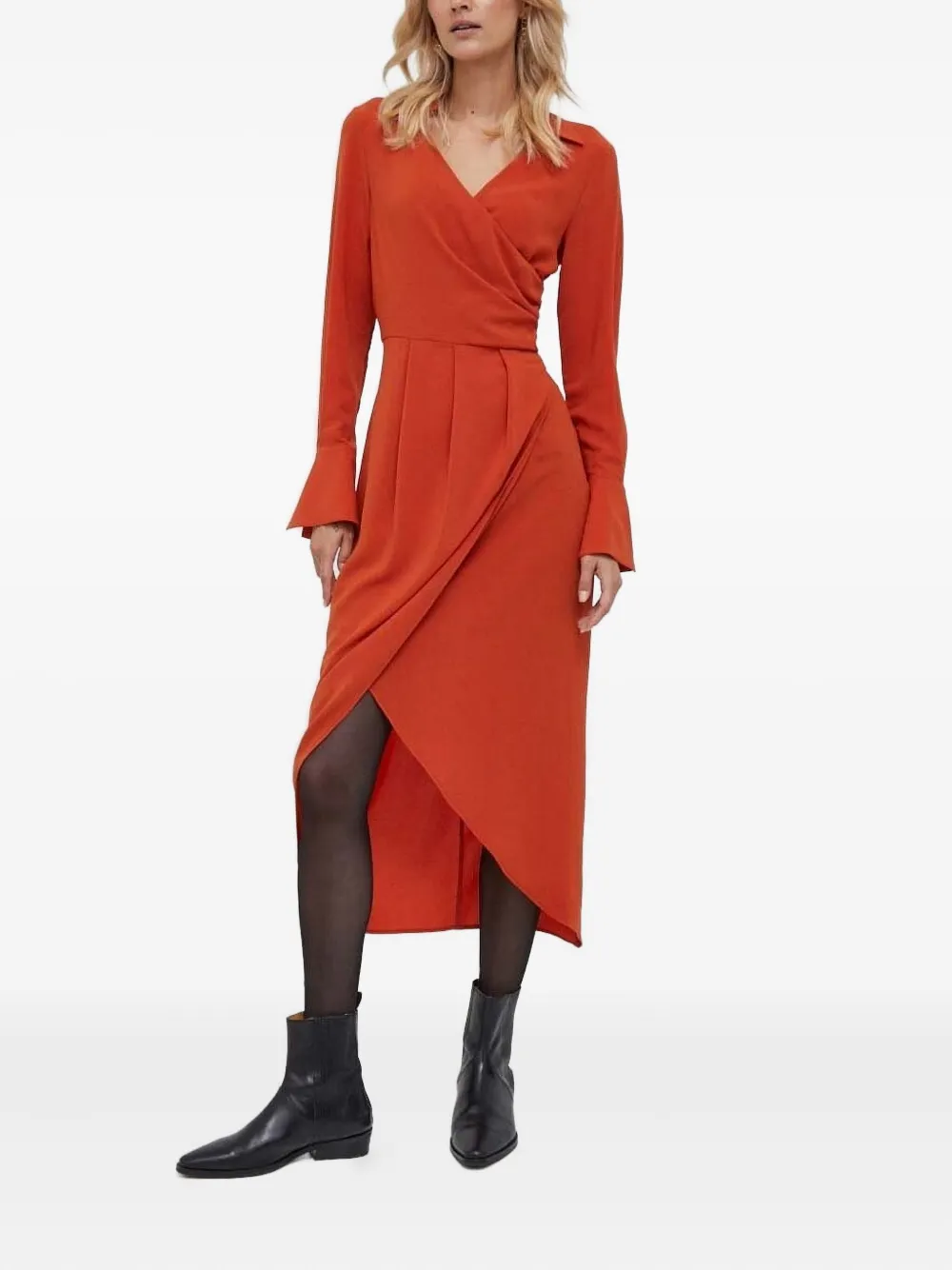 

Асимметричное платье с запахом и складками Sisley, оранжевый