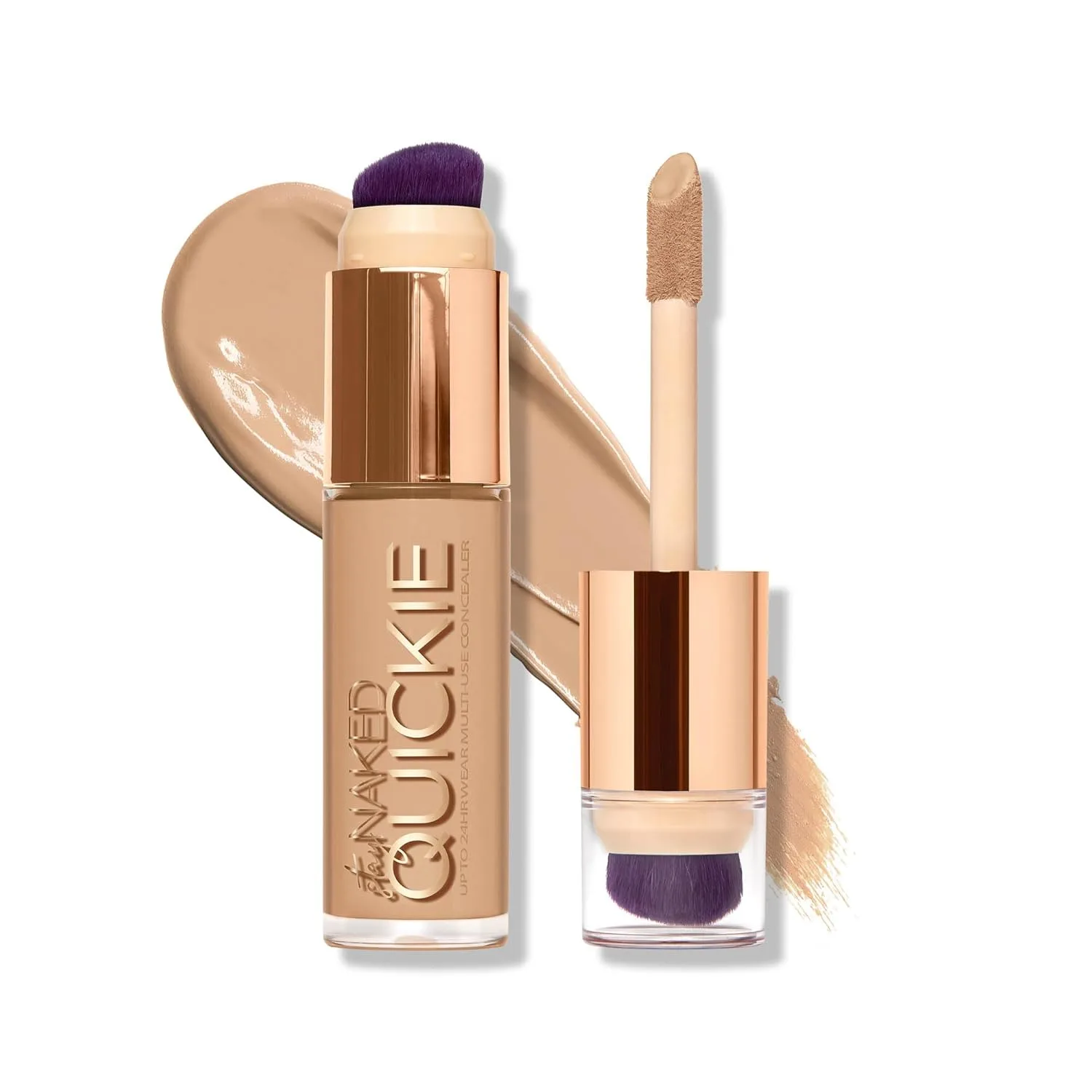 Urban Decay Quickie 24HR Full Coverage Waterproof Concealer, матовое покрытие Natural Matte, увлажняющий витамин E, двойная кисть Buffing Brush и аппликатор Multi-use, некомедогенный, веганский, без жестокости - 15 мл, 40WY (medium warm yellow)