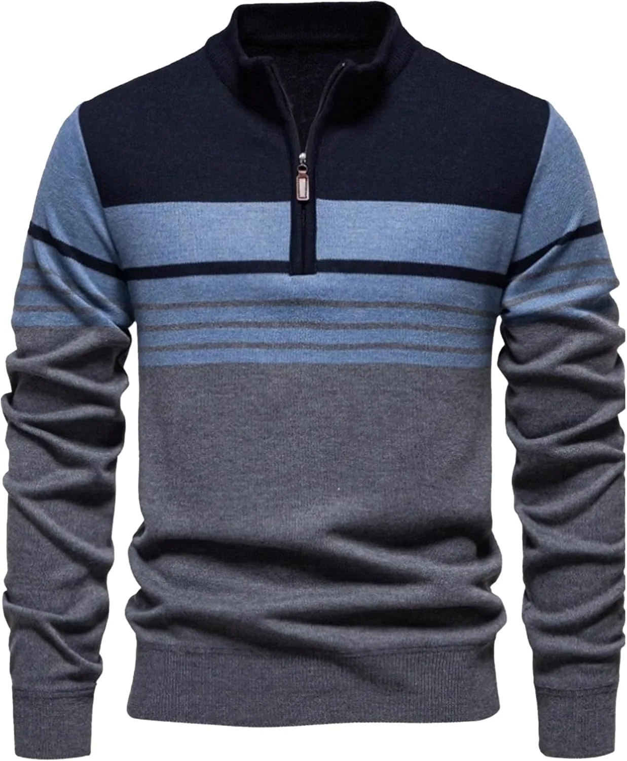 Мужской поло-свитер с полосками и четвертью молнии slim fit