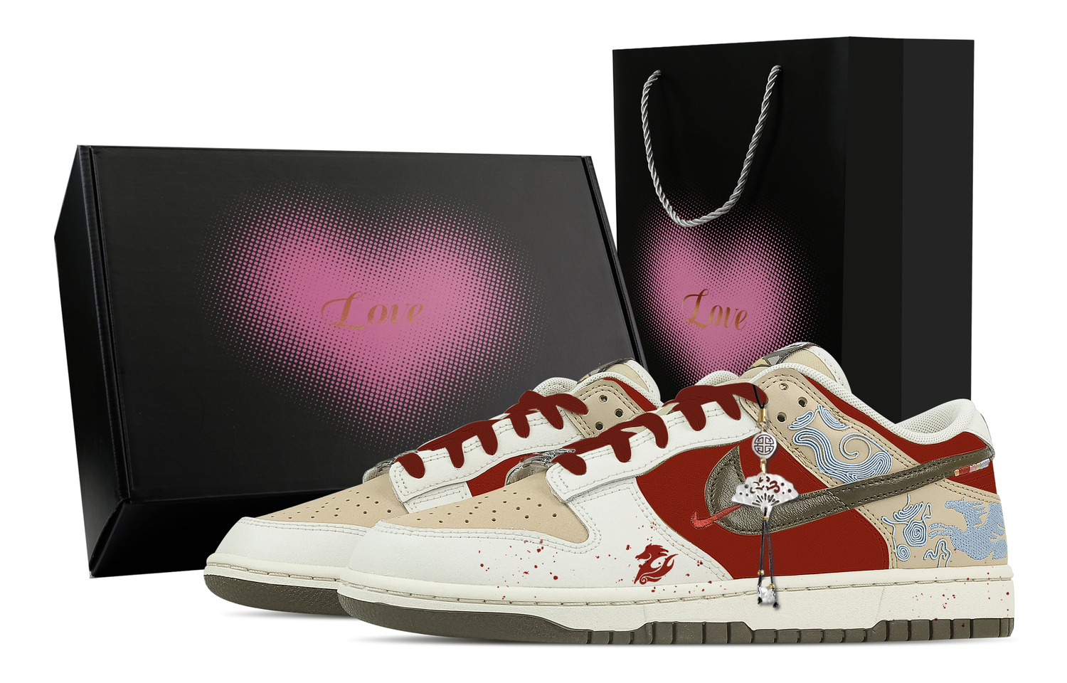 

Nike Dunk Winter Farewell, Heart Box Leather Low top Skateboard Shoes мужские, бежево-красные