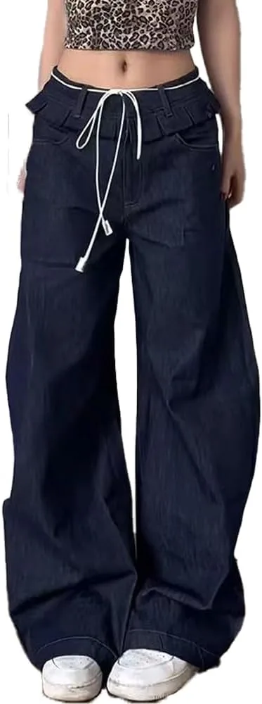 

heyheyshine женские джинсы wide leg с завязками и рюшами