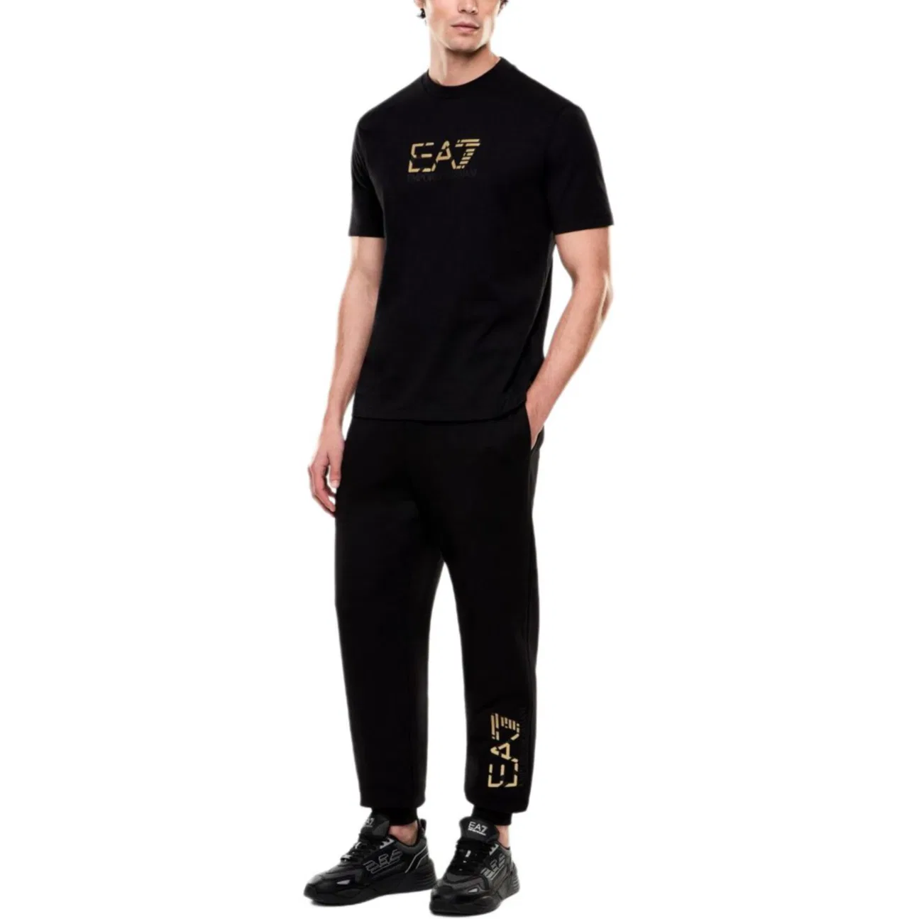 Тренировочные штаны вязаные EA7 FW25, мужские EMPORIO ARMANI, Black — фото 4