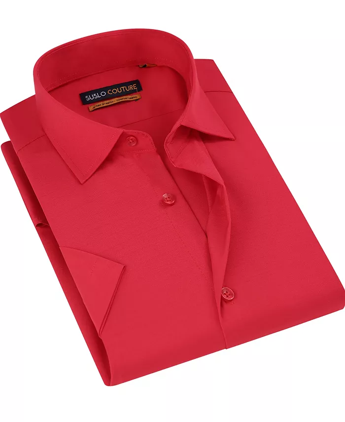 

Мужская классическая рубашка с коротким рукавом Slim Fit Performance, однотонная Suslo Couture, красный