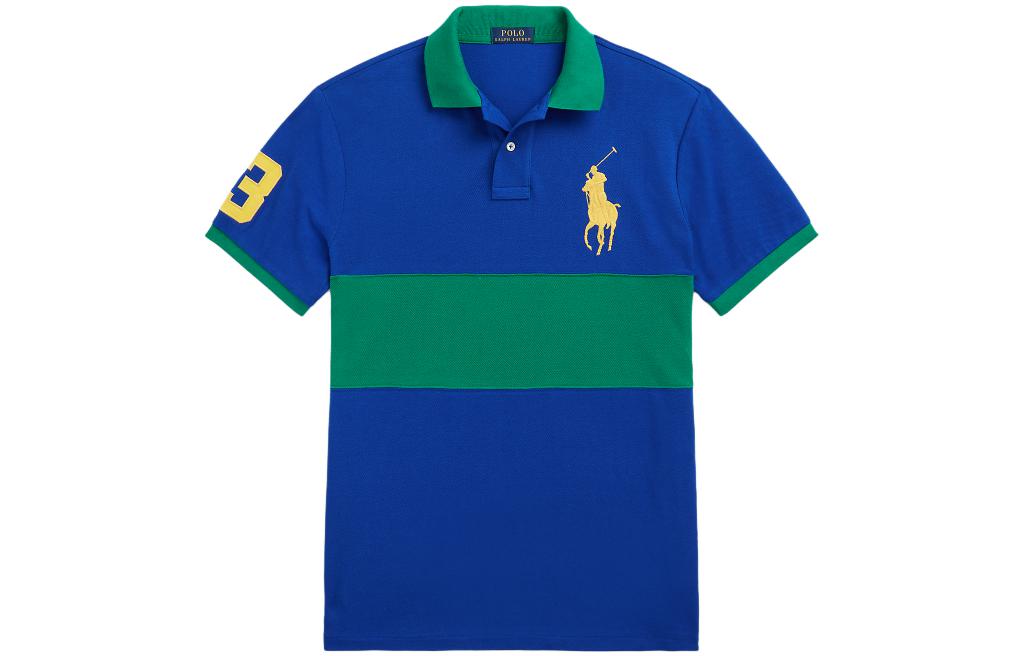 Поло с цветными блоками и вышитым логотипом Polo Ralph Lauren, сине-зеленый — фото 2