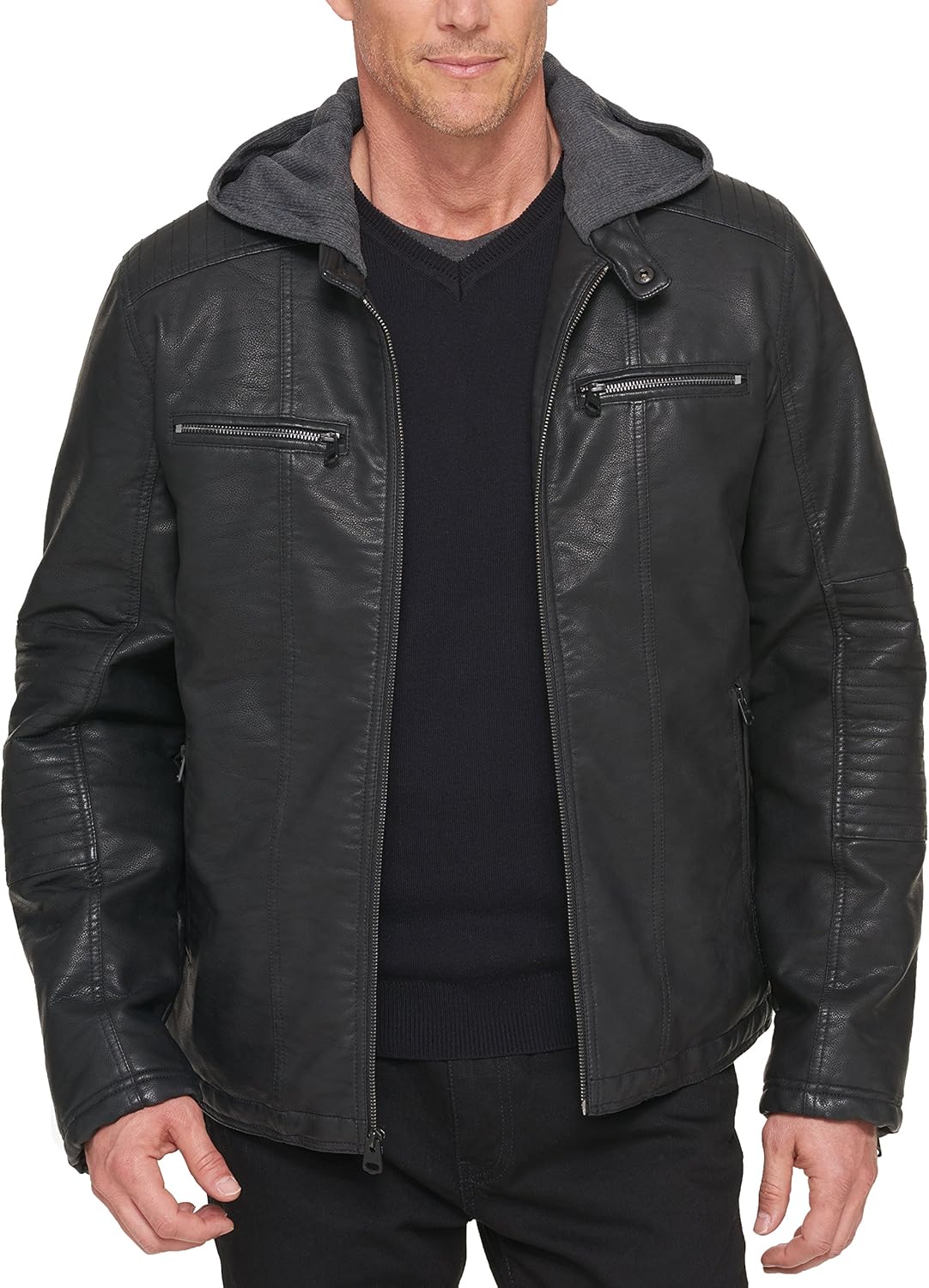 Мужская гоночная куртка Levi's из искусственной кожи, Black Buffed Cow Hooded — фото 2