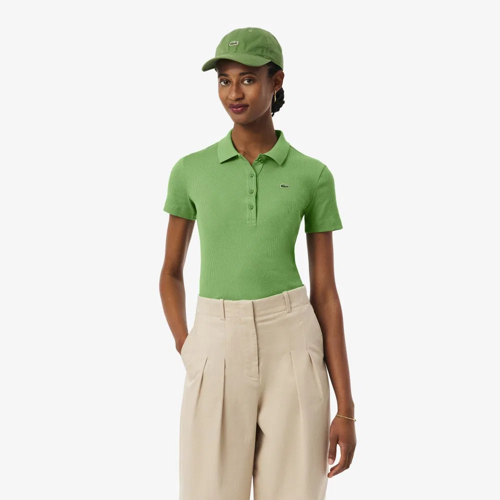Футболка-поло Lacoste Slim Fit Ribbed Knit, зеленая