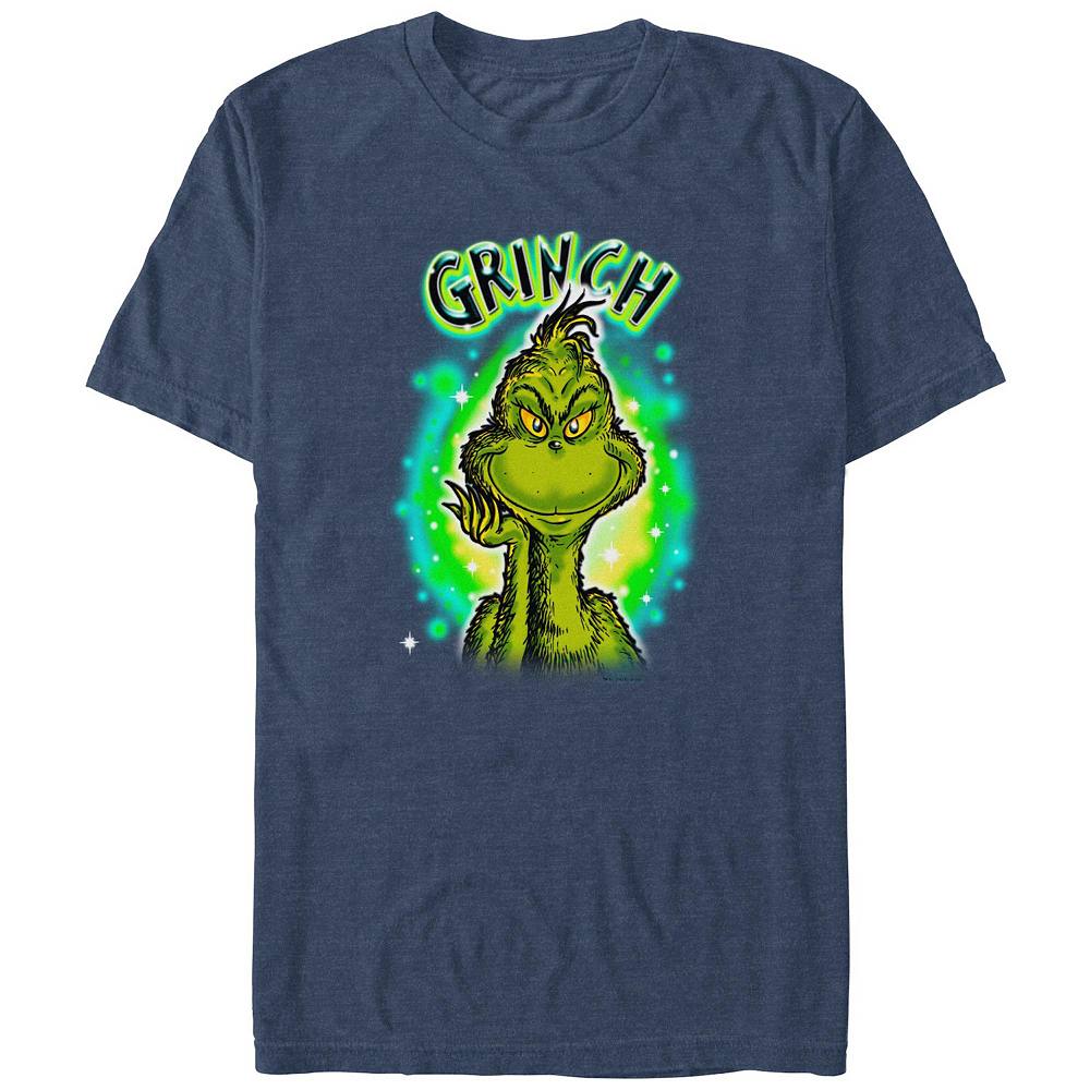 

Футболка с графическим фоном Big & Tall Dr. Seuss Grinch с аэрографом Licensed Character, цвет Navy Heather