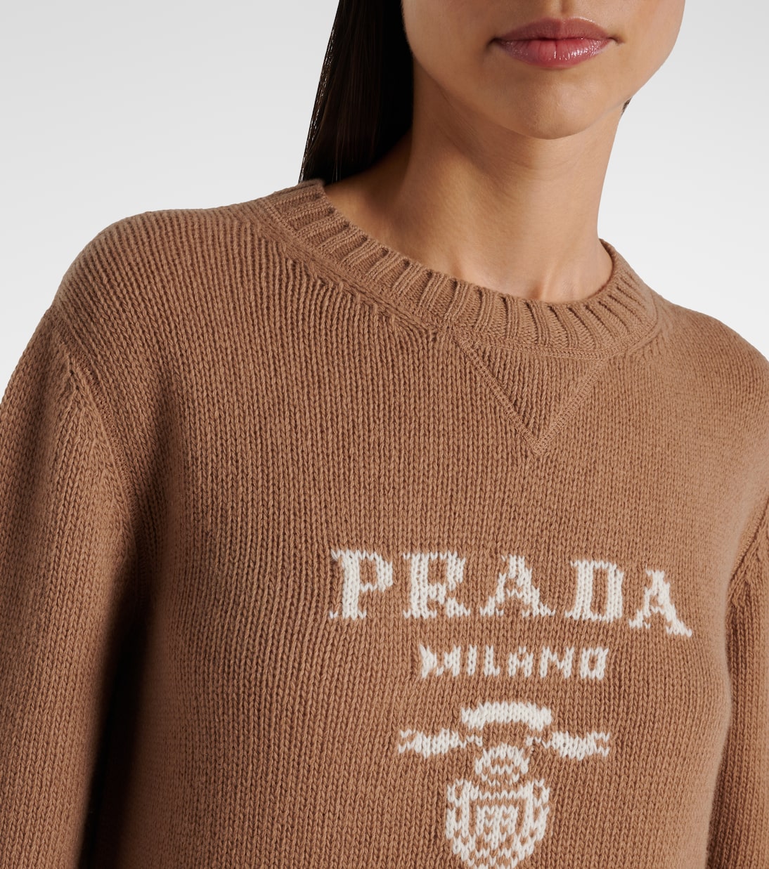 Свитер из шерсти и кашемира с логотипом Prada, коричневый — фото 4
