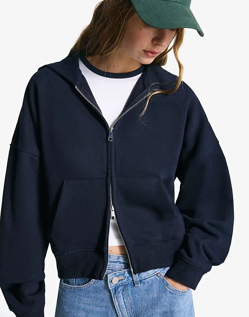 

Толстовка Bershka Oversize на молнии темно-синего цвета