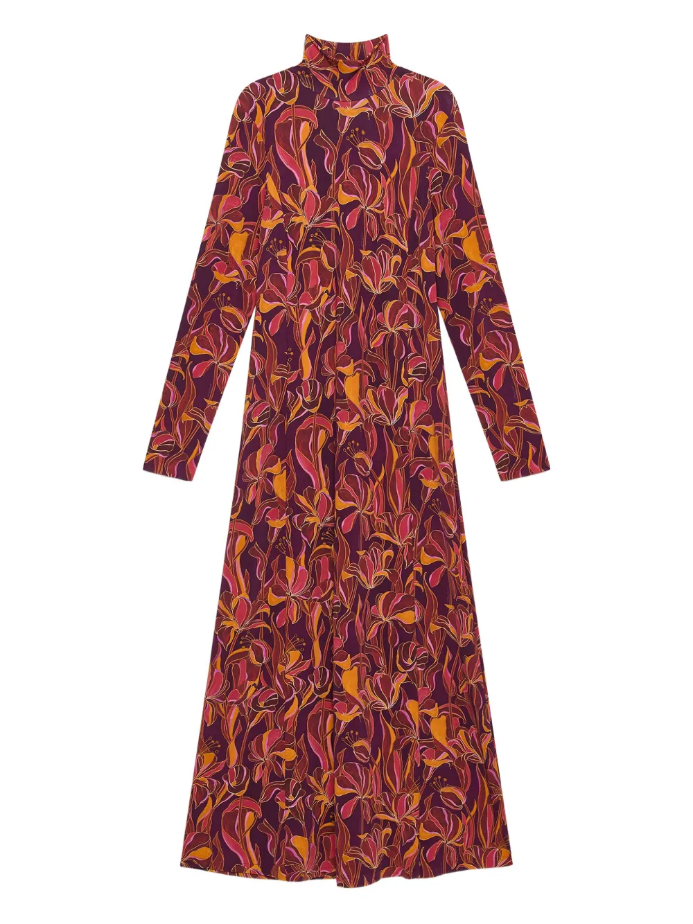 

Платье макси с высоким воротником и цветочным принтом MALIPARMI, красный