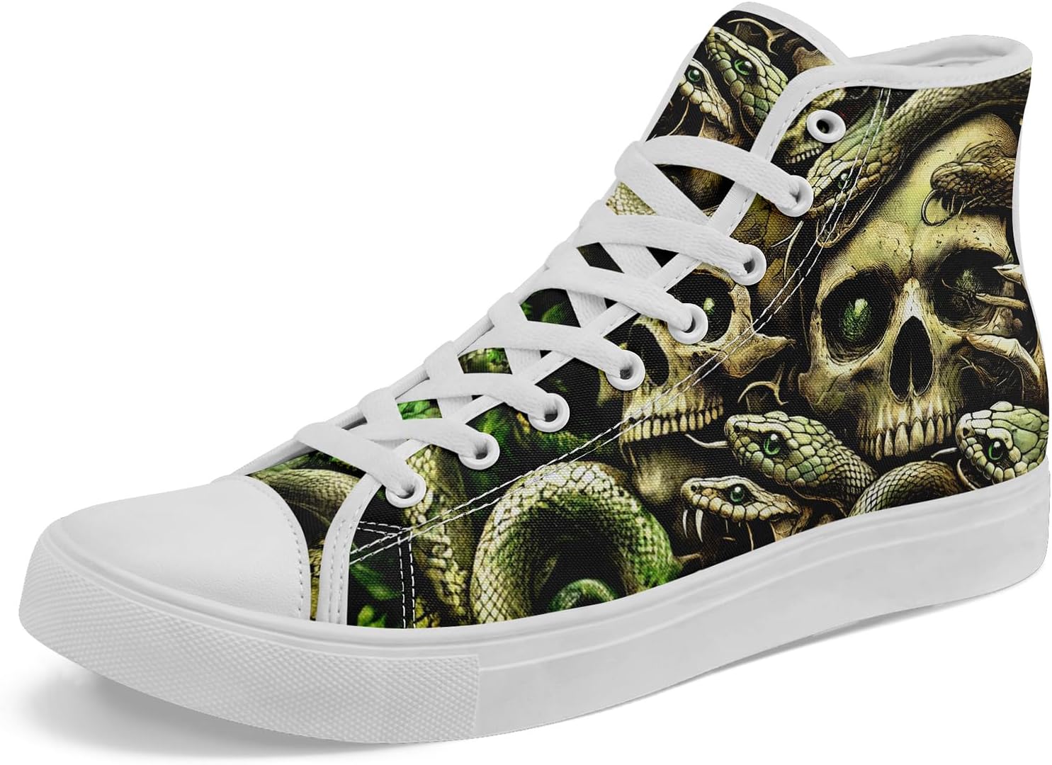 

Высокие кеды на шнуровке AWSOLE Gothic Skull для мужчин и женщин, смелый и дерзкий дизайн кроссовок для повседневной носки, плоская подошва для ходьбы, белый/черный/зеленый/коричневый