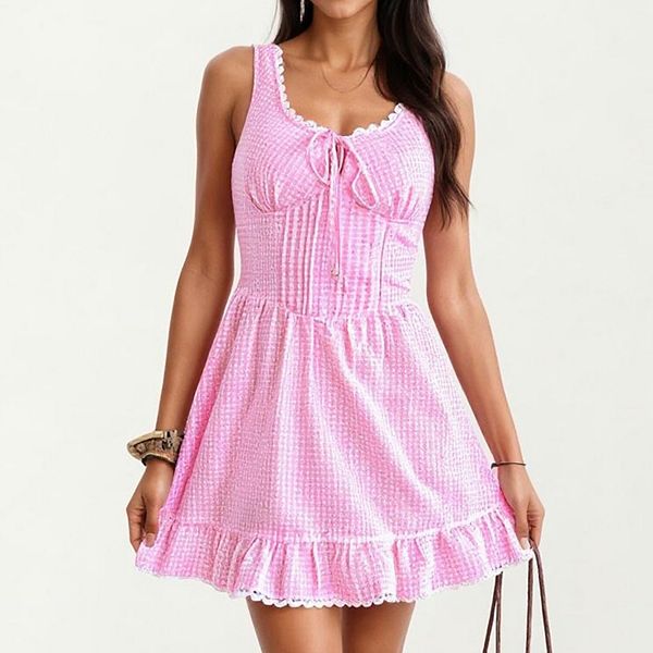 

Женское платье-мини без рукавов со сборками, завязкой на лифе и рюшами по подолу Anna-Kaci