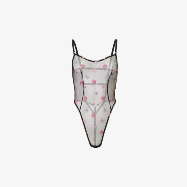 

Боди из полупрозрачной эластичной сетки с цветочной вышивкой Lounge Underwear, черный