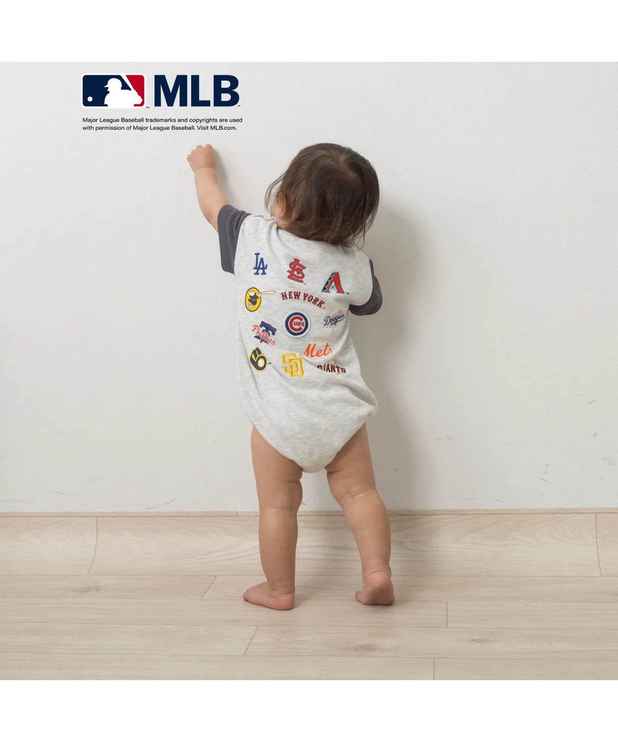 Ромпер детский MLB с принтом логотипов команд, полиэстер 65%, хлопок 35%, офф-вайт
