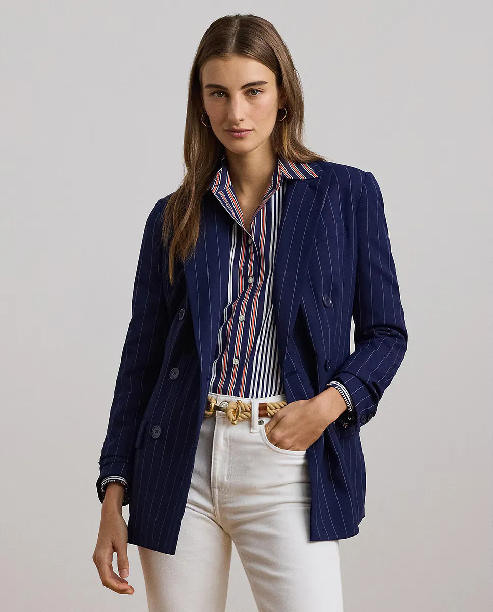 

Женский двухбортный пиджак в полоску Lauren Ralph Lauren, тёмно-синий