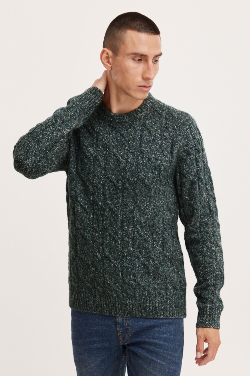 

Пуловер CASUAL FRIDAY Strick Karl 0044 crew neck cable knit 20504501, зеленый