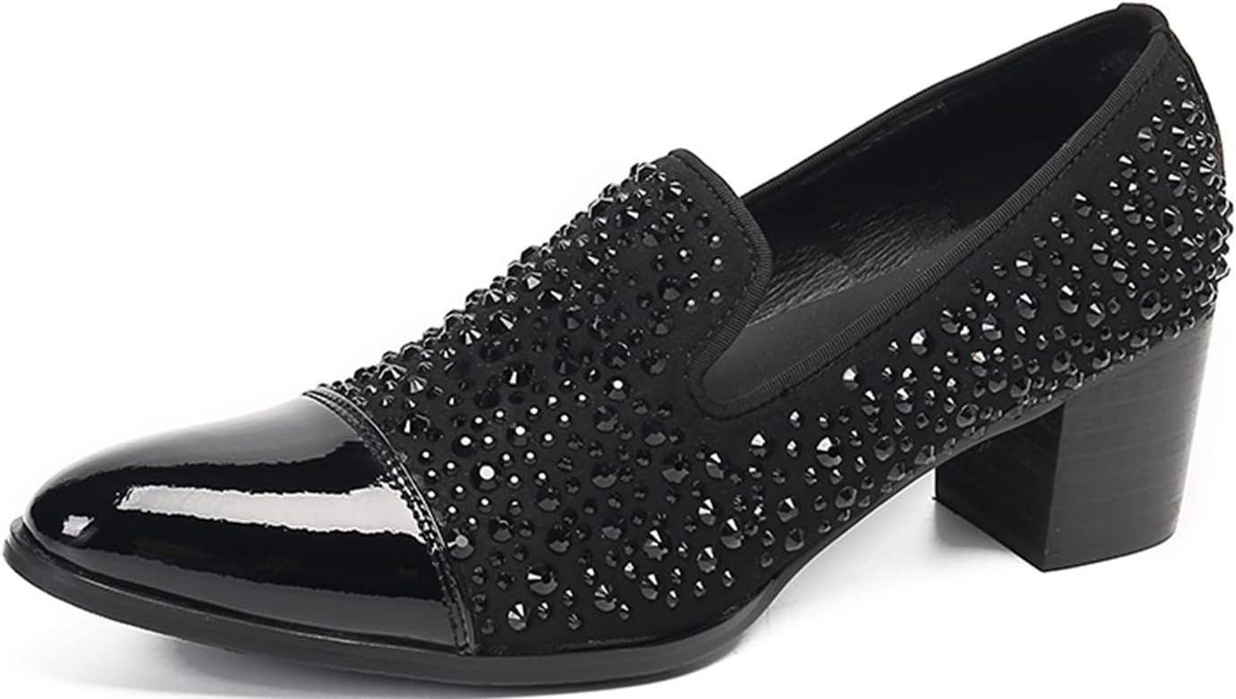 

Мужские лоферы Santimon с кристаллами и эластичной застежкой - лакированные лоферы с квадратным каблуком для вечеринок, свадеб, танцев, выпускных и вечернего выхода, черный