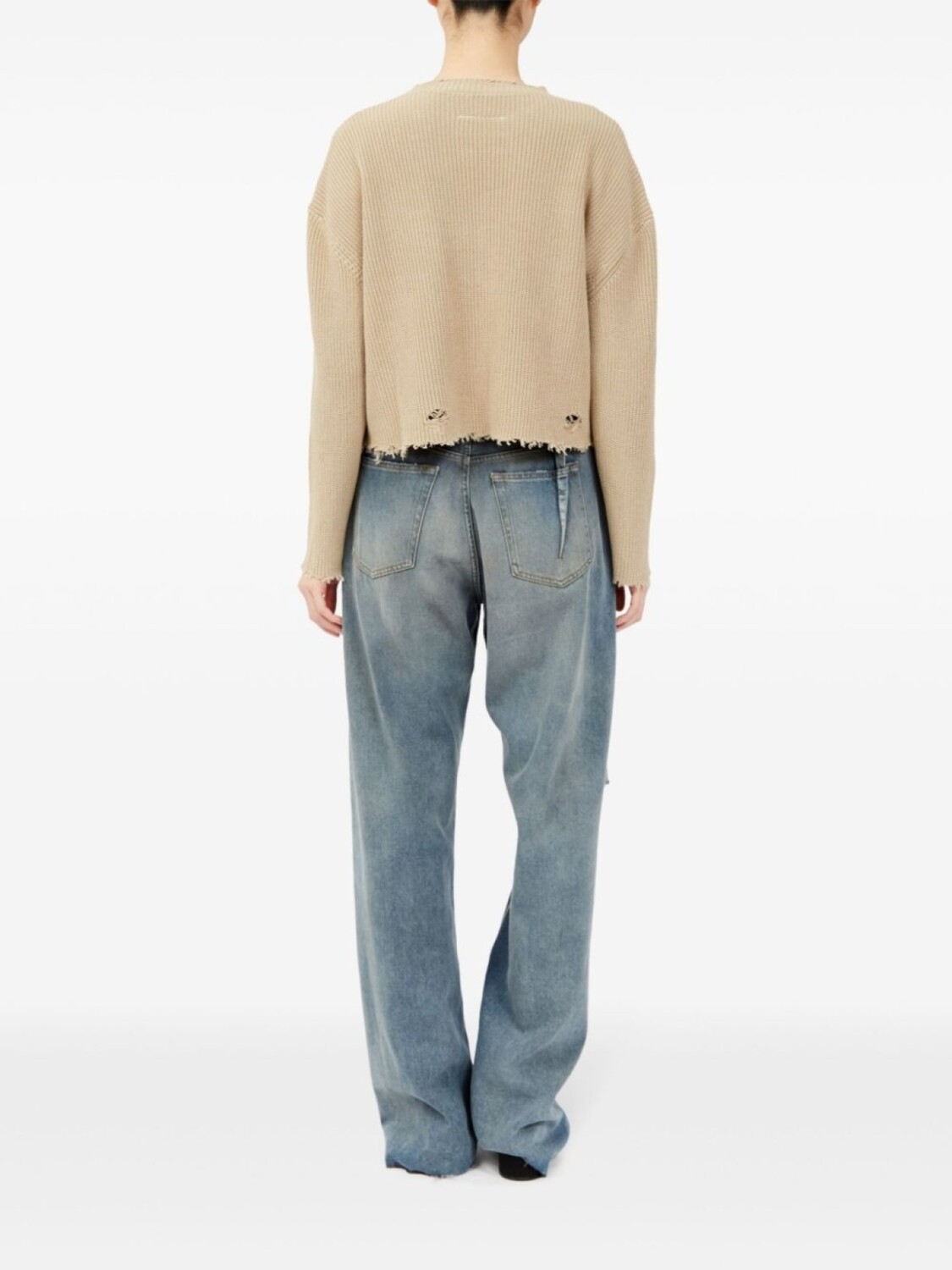 Хлопковый джемпер с круглым вырезом MM6 Maison Margiela, нейтральный цвет — фото 4