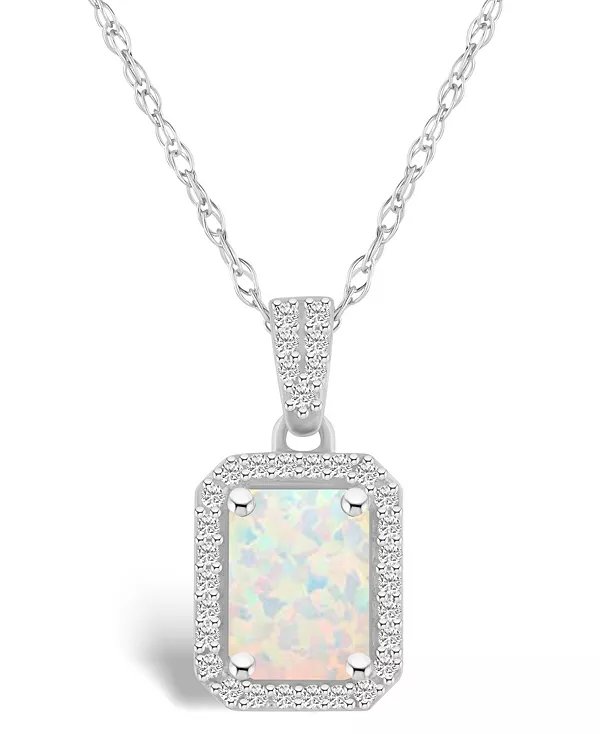 

Ожерелье с ореолом из 10-каратного белого золота с выращенным в лаборатории опалом (3/4 карата) и выращенным в лаборатории сапфиром (1/5 карата) Macy'S, opal