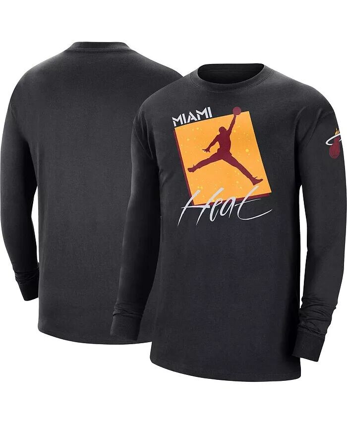 

Мужская черная футболка Miami Heat Courtside Max 90 Vintage-Like Wash Statement Edition с длинным рукавом Jordan