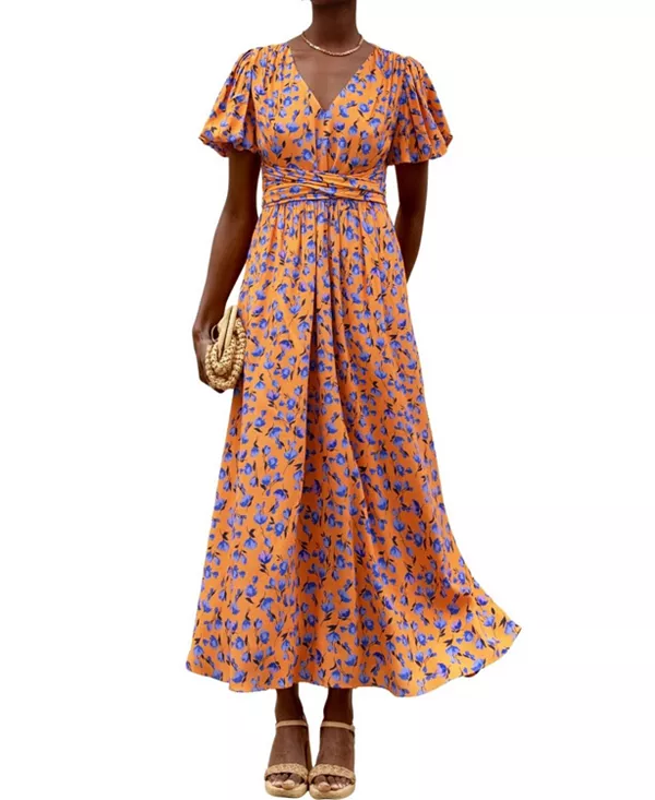 

Платье с цветочным принтом и пышными рукавами Ro&Zo, оранжевый