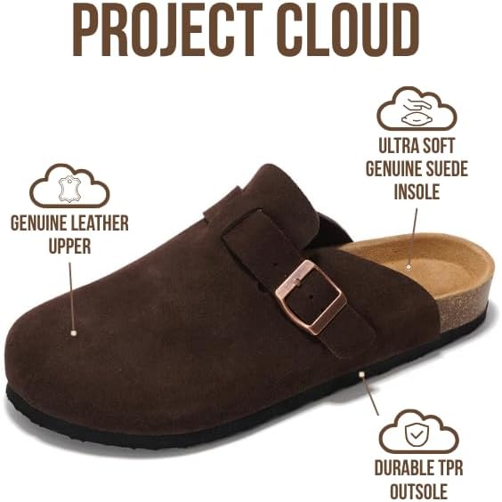 Мужские сабо Project Cloud - 100 натуральная кожа полного слоя, сабо с мемори-пеной для мужчин, поддержка свода стопы, пробковая стелька, противоскользящая подошва (Brooklyn), коричневый — фото 2