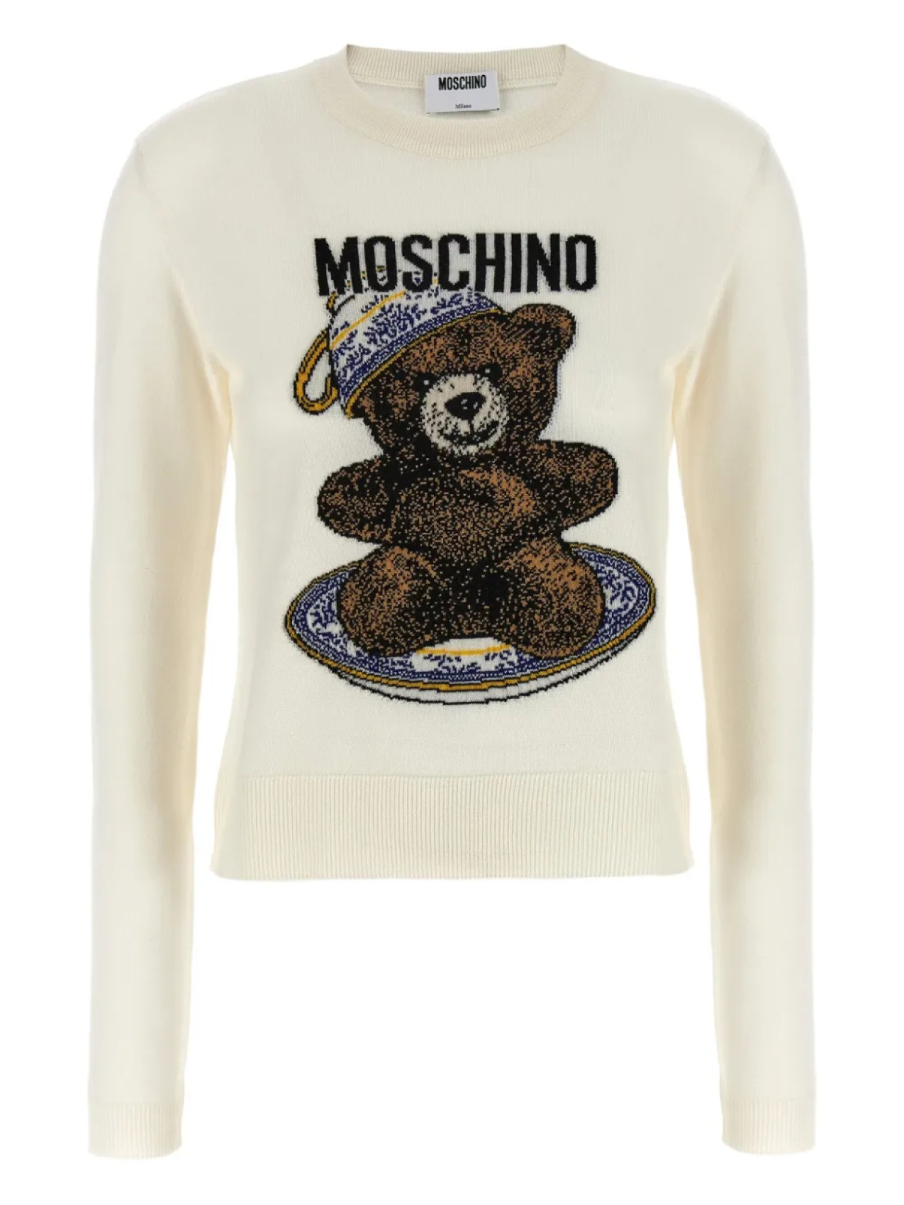 

Свитер с круглым вырезом в технике интарсия Тедди Moschino, белый