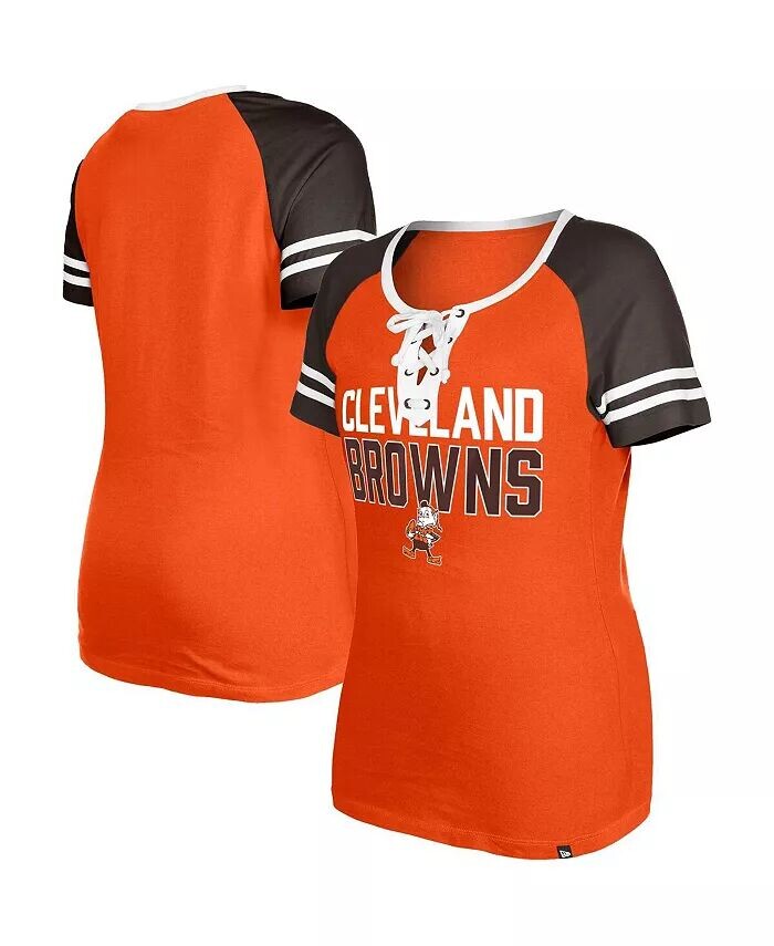 

Женская оранжевая состаренная футболка Cleveland Browns Throwback Raglan Lace Up New Era