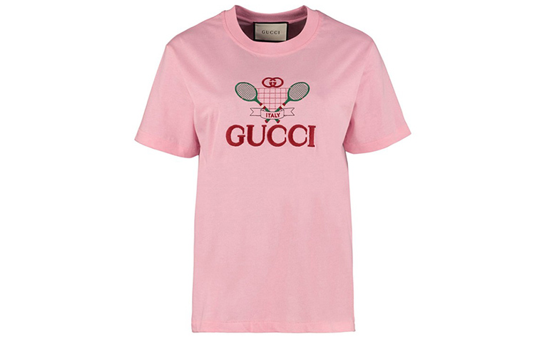 GUCCI Обычная футболка женская розовая — фото 3