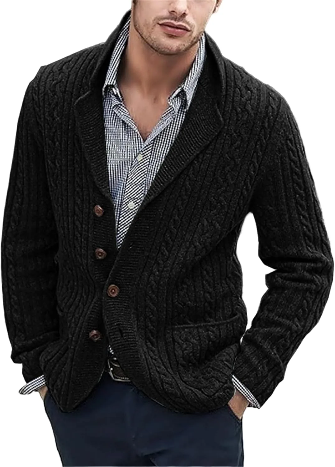 

Мужской кардиган Slim Fit с воротником и V-образным вырезом CHXLQQX