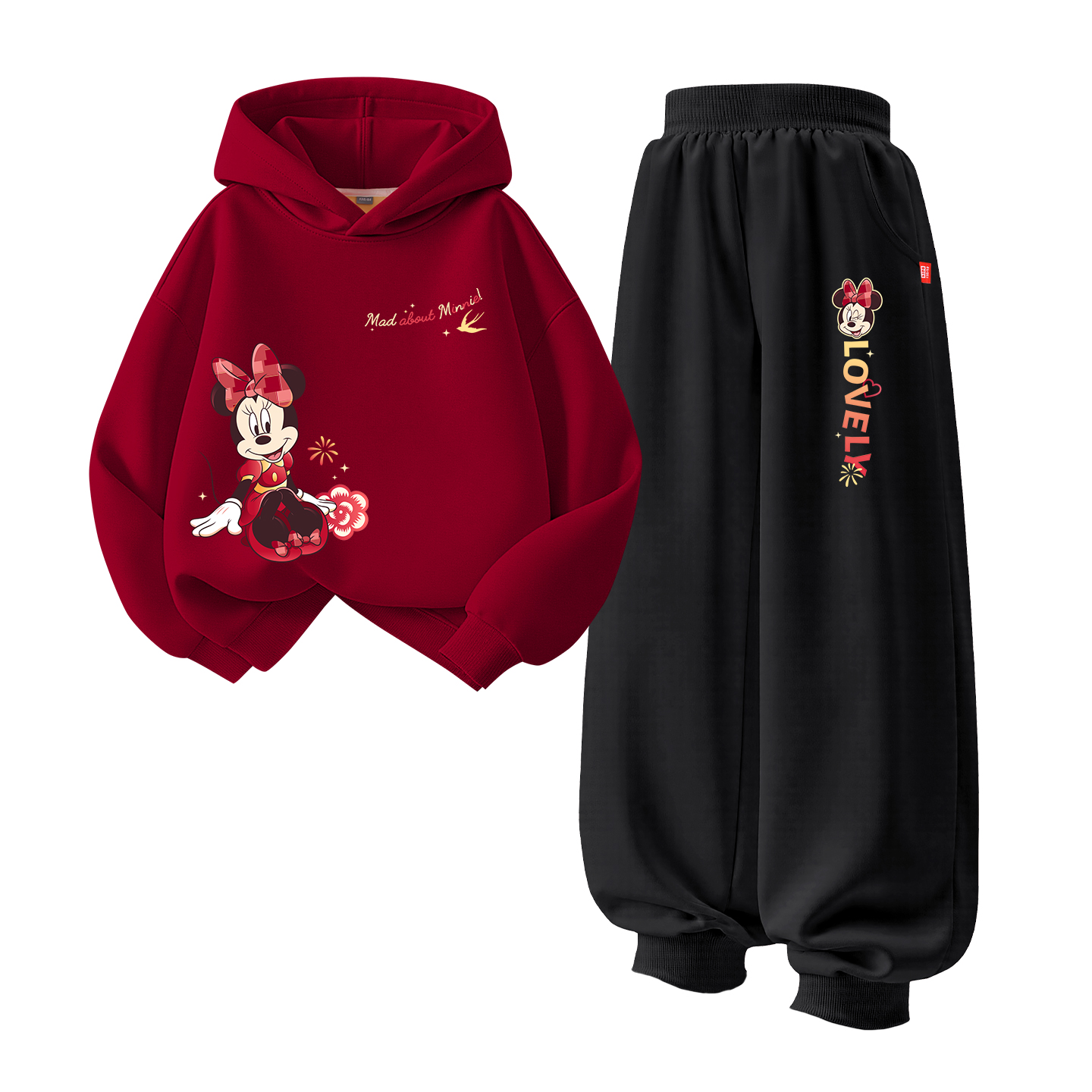 Детская повседневная спортивная одежда Disney, [thickened and fleece-lined]di xinzhi floral k бордовый+dini love k серый — фото 3