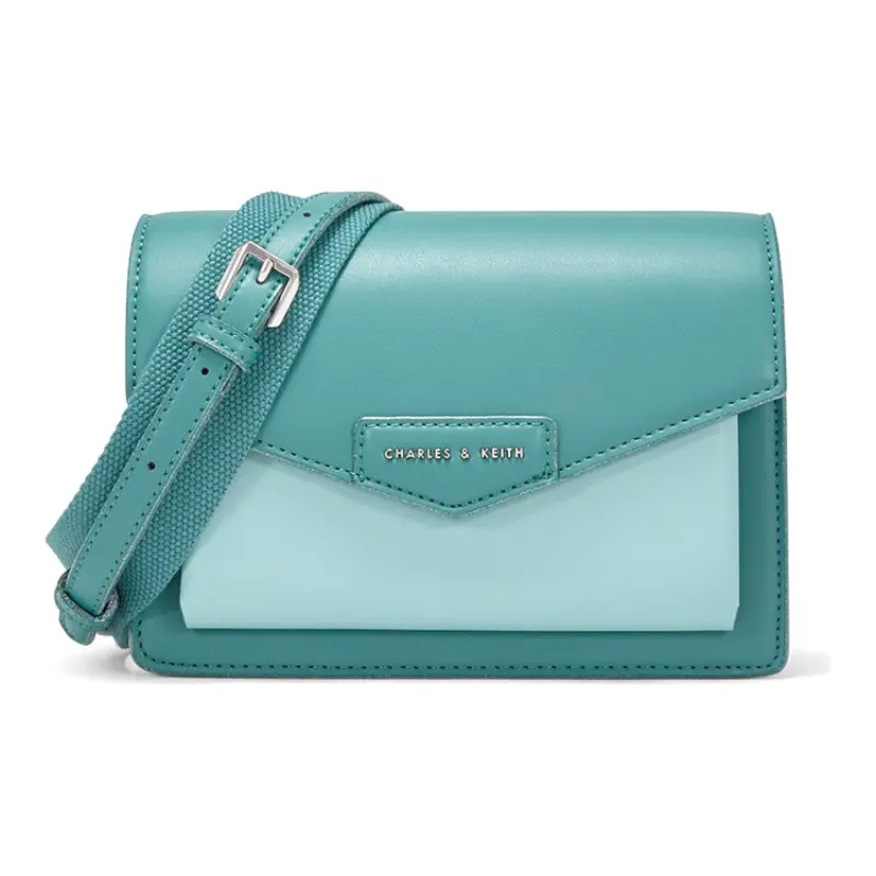 

CHARLES&KEITH Кожаный конверт серии HERO, маленькая женская сумка через плечо разноцветная, Teal Blue Green