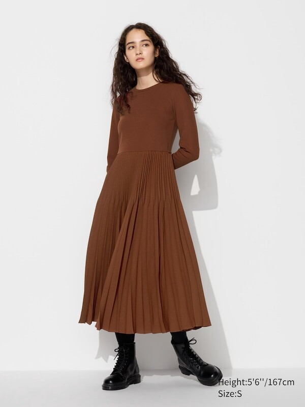 

Комбинированное платье Uniqlo, коричневый
