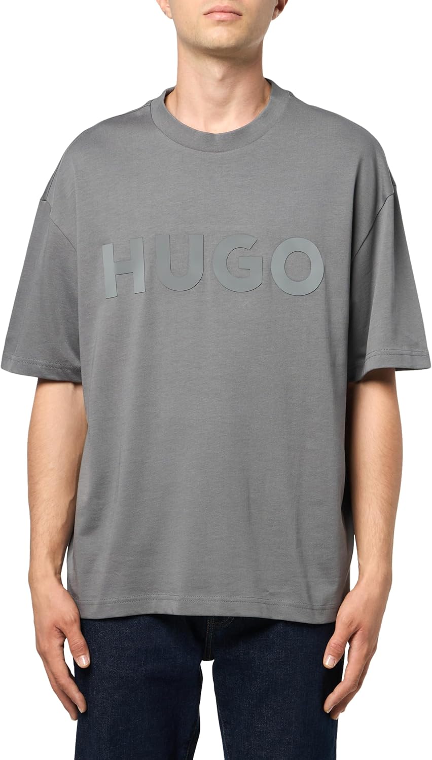 

Мужская хлопковая футболка Hugo с тональным логотипом, Lava Smoke, Серый, Мужская хлопковая футболка Hugo с тональным логотипом, Lava Smoke