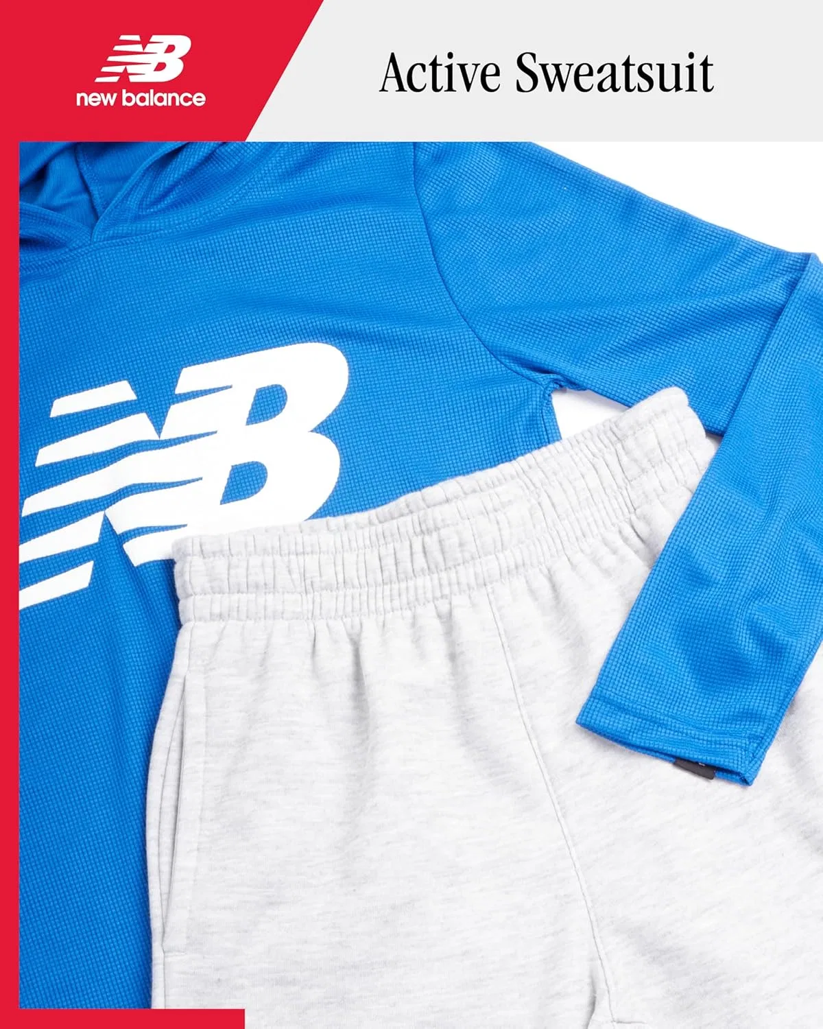 Детский спортивный костюм New Balance, 2 предмета, вафельный трикотаж, кобальтовый/серый — фото 2