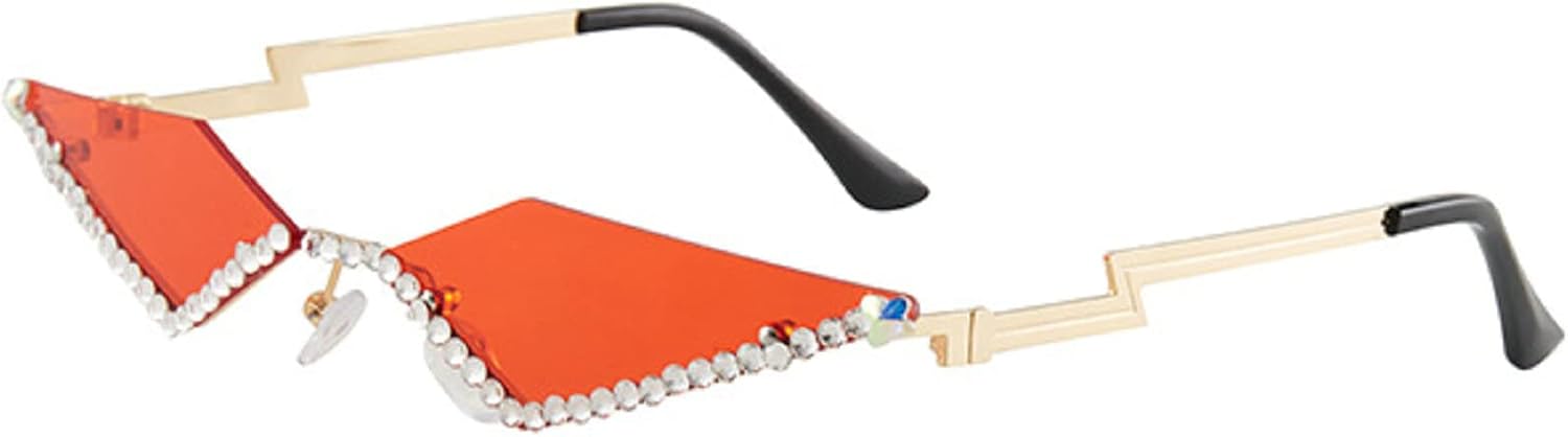 

Винтажные солнцезащитные очки без оправы 90-х годов со стразами, модные ромбовидные, с кристаллами и бриллиантами, в стиле Y2K, конфетные цвета, «кошачий глаз», для вечеринок mincl, Red