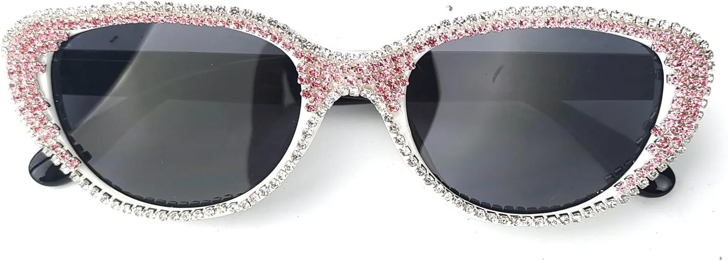 

Willochra Модные овальные солнцезащитные очки со стразами для женщин, стильные кристальные очки, милые солнцезащитные очки в стиле Y2K с бриллиантами, White
