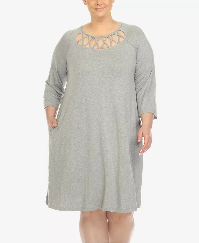 

Платье свободного кроя с перекрещивающимся вырезом и рукавом 3/4, plus size White Mark, серый
